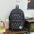 Large black backpack with white star patterns and front pocket for school or travel - With Pendant / Black