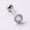 Piercing de langue en acier inoxydable 14G orné d'un cristal clair à fond plat vissé. - 1.6*14*5*6mm / Zircon Blanc
