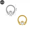 Premium G23 titanium hart zirkoon kroon gesegmenteerde neusring in zilver en goud - Kroon Hart Stijl (#-1) / 1.2*8mm / Zilver