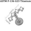 ASTM F-136 G23 Titan gebogener Labret-Stecker mit vier funkelnden Zirkonia-Steinen - Gebogener 4-Stein Stil (NO-4) / 1.2*8mm / Stahlfarben