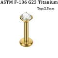 Vergulde ASTM F-136 G23 titanium labret piercing met een ronde zirkonia steen van 2,5 mm - 2.5mm Rond Zirconia / 1.2*8mm / Goud