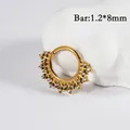 Anello da naso segmentato premium in acciaio dorato con zircone bianco, 1,2*8mm - Stile a Griffe Rotondo (NO-1) / 1.2*8mm / Oro