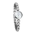 Elegante silberne Damen Quarzuhr mit Perlenarmband und Perlmutt Zifferblatt Dekoration - Klassisches Silber