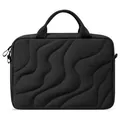 Professional black puffy laptop sleeve featuring a unique wavy quilted design and sturdy handles - 15-16 Inch / Black