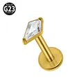 Solid G23 titanium internally threaded labret stud with kite-shaped zircon stone - Rhombus Style / 1.2*8mm / Gold