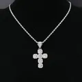 Hip hop style iced out silver cross pendant necklace with rope chain and crystals - 974 Cross (Silver) With Rope Chain / 50cm