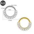 16g G23 titanium hinged septum ring with rectangular zircons in gold and silver - Baguette Zirconia Row Style (#-2) / 1.2*8mm / Steel