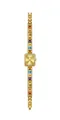 Elegante goldene quadratische Quarzuhr mit einem bunten Edelstein-Regenbogen-Gliederkettenarmband - Altgold