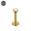 Gold G23 titanium labret stud with round clear zircon, internal thread piercing jewelry - 2.0mm / 1.2x8mm / Gold