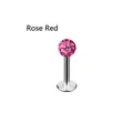 Rose red Czech crystal ball lip stud with professional G23 titanium rod earring - 1.2*6*3mm / Rose Red