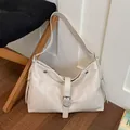 Trendy chic white PU leather hobo shoulder bag for women, minimalist casual style - White