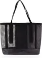 Detail view of large black mesh tote bag with durable handles and waterproof bottom - Black