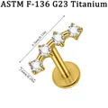 G23 Titan gebogener Labret-Stecker mit vier Zirkonia 8.3mm Länge - Gebogener 4-Stein Stil (NO-4) / 1.2*8mm / Gold