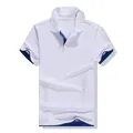 Polo da uomo a maniche corte bianca con finiture blu a contrasto e doppio orlo - Taglia S / Top / Bianco e Blu