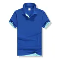 Elegante polo blu a maniche corte con finiture a contrasto azzurre su collo e maniche - Taglia S / Top / Blu Reale/Blu Chiaro
