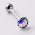 Piercing de langue 14G en acier inoxydable avec strass iridescent et filetage interne - 1.6*14*5*6mm / Couleur AB