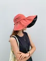Stylish red empty-top sun visor hat with large brim and butterfly print for women - 55-58cm / Orange Red