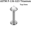 Premium G23 titanium labret piercing met 3mm ronde zirkonia in zilveren afwerking - 3mm Ronde Zirkonia / 1.2*8mm / Staalkleur