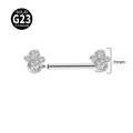 High quality G23 titanium internally threaded nipple ring with sparkling CZ stone clusters - White Rhinestone Claw Print (SM20210161) / 1 Piece / Steel