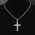 Hiphop style iced-out cross pendant necklace with a gold-plated rope chain for parties - Cross (Gold) With Rope Chain / 50cm