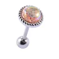 Iridescent glitter round cartilage stud earring with stainless steel screw back barbell - 20G Thin Needle (0.8*6*3mm) / Iridescent Aurora Disc (8#)