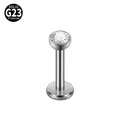 G23 titanium internal thread labret stud with bezel set round cubic zirconia. - 2.5mm / 1.2x8mm / Steel