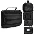 Tactical black hanging toiletry bag featuring multiple compartments and a hanging hook. - Black