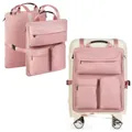 Detailed view of the pink multi-functional travel luggage storage bag on a suitcase - Pink