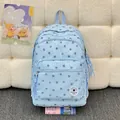 Cute light blue backpack for school with dark blue star pattern and zipper charms - No Pendant / Blue