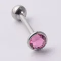 Piercing de labret professionnel en acier inoxydable 14G avec gemme facettée rose et filetage interne - 1.6*14*5*6mm / Rose rouge