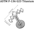 Gebogener G23 Titan Labret-Stecker mit fünf klaren Zirkonsteinen für Ohr- oder Lippen - Kleiner 5-Stein Stil (NO-5) / 1.2*8mm / Stahlfarben