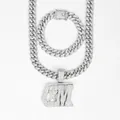 Iced out zilveren Cuban link ketting en armband set met CM ster hanger voor heren - Ketting En Armband Set / Zilver