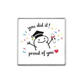 Square metal graduation pin featuring a cute cartoon character and 'you did it' text. - Square Cartoon Figure Style (ZP2945)
