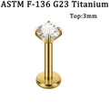 G23 titanium vergulde labret-knop met 3 mm ronde zirkoon en een vier-klauwzetting - 3mm Ronde Zirkonia / 1.2*8mm / Goud