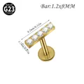 Piercing de labret en barra T de titanio G23 con circonitas transparentes - Estilo en T 5 Piedras / 1.2*8mm / Dorado