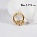 Anello per setto clicker in acciaio dorato con zirconi bianchi, 1,2x8mm - Stile Zirconia a Onda (NO-2) / 1.2*8mm / Oro
