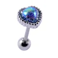 Iridescent blue heart stud earring in stainless steel for ear bone piercing screw back - 20G Thin Needle (0.8*6*3mm) / Iridescent Blue Heart (2#)