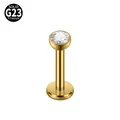 High-quality G23 titanium labret stud with bezel-set clear zircon and gold finish plating - 2.5mm / 1.2x8mm / Gold