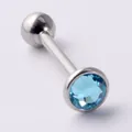 Piercing de langue premium 14g en acier inoxydable avec filetage interne et gemme bleue - 1.6*14*5*6mm / Aigue-marine
