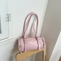 Minimalist vintage pink cylindrical shoulder pillow bag for women with silver hardware - Pink