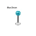G23 titanium labret stud variant featuring a brilliant blue zircon crystal ball 16g - Blue Zircon