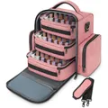 Détail du sac de rangement pour vernis à ongles avec 3 couches amovibles et sangle. - Rose