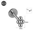 Professional G23 solid titanium threadless labret stud with 3mm x 4mm 4-ball cluster - Rhombus Four Beads Style (#2) / 0.8x6mm / Silver