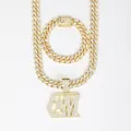 Gouden hiphop sieradenset met CM-hanger, Cubaanse ketting en bijpassende armband - Ketting En Armband Set / Goud
