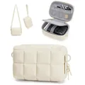 Detalles internos y externos de la bolsa para cámara acolchada crema con protección - Blanco Roto