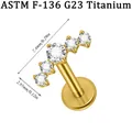 Hypoallergenes G23 Titan Labret mit internem Gewinde und bogenförmigen CZ-Steinen - Kleiner 5-Stein Stil (NO-5) / 1.2*8mm / Gold