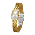 Bee Sister elegante goldene Edelstahluhr mit retro ovalem Gehäuse und Silberzifferblatt - Gold Weiß