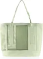 Front view of a light green large capacity mesh tote bag with reinforced straps - Pale Green