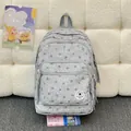Grey star pattern school backpack for students with large capacity and stylish design - No Pendant / Dark Gray