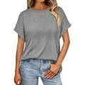 Casual grijs dames T-shirt met korte mouwen en een losse pasvorm - S / Tops / Grijs